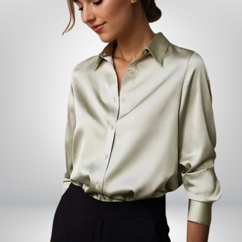 Olive | Satynowa bluzka o eleganckim kroju z subtelnym połyskiem
