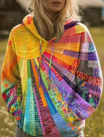 Dobrochna | Boho bluza patchworkowa z kapturem