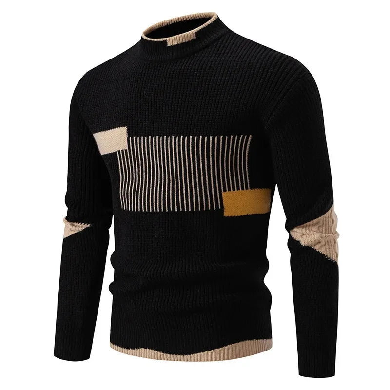 Leonard | Męski welurowy sweter dzianinowy patchwork